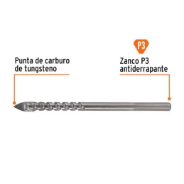  Broca para Vidrios y Azulejos 1/4" x4" Carburo de Tungsteno, Truper 101827 8.220339 Broca para Vidrio y Mayolica 1/4", Truper 1