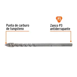  Broca para Vidrios y Azulejos 3/16" x3" Carburo de Tungsteno, Truper 101826 6.101695 Broca para Vidrio y Mayolica 3/16", Truper