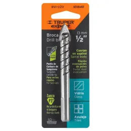 Broca para Vidrios y Azulejos 1/2" x4" Carburo de Tungsteno, Truper 101840 13.050847 Broca para Vidrio y Mayolica 1/2", Truper 