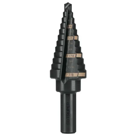 Brocas Escalonada HSS 12 Escalones 3/16"-7/8" x80mm, Truper 12125 39.830508 Broca Escalonada Oxido Negro HSS 12 Escalones 3/16"