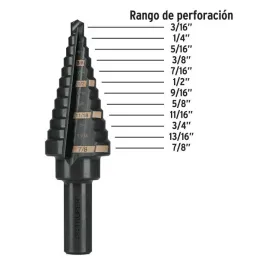  Brocas Escalonada HSS 12 Escalones 3/16"-7/8" x80mm, Truper 12125 39.830508 Broca Escalonada Oxido Negro HSS 12 Escalones 3/16"
