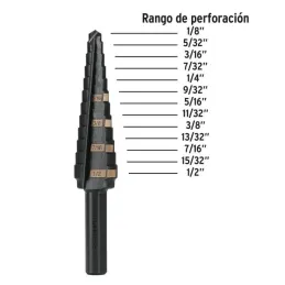  Brocas Escalonada HSS 13 Escalones 1/8"-1/2" x77mm, Truper 12122 19.491525 Broca Escalonada Oxido Negro HSS 13 Escalones 1/8" a