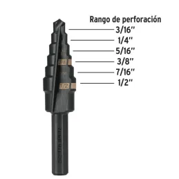  Brocas Escalonada HSS 6 Escalones 3/16"-1/2" x60mm, Truper 12120 16.949153 Broca Escalonada Oxido Negro HSS 6 Escalones 3/16" a