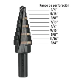  Brocas Escalonada HSS 9 Escalones 1/4"-3/4" x74mm, Truper 12123 30.508475 Broca Escalonada Oxido Negro HSS 9 Escalones 1/4" a 3
